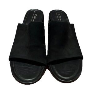 ECCO Women Flowt Black Leather Wedge Slides Mules Sandal EU 41 US 10 Shoes